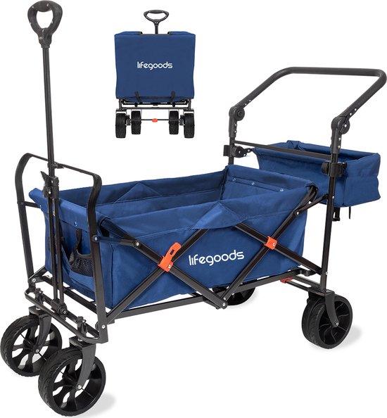 LifeGoods Bolderkar - Opvouwbaar - Tot 120KG - 90L - Wasbaar Polyester - 120x80cm - Blauw van LifeGoods