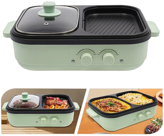 Lifero Hotpot Elektrisch - Multicooker - Grillplaat - Barbecue - Gourmetstel - Fonduepan - Anti Aanbak - 1300W - Camping Koken