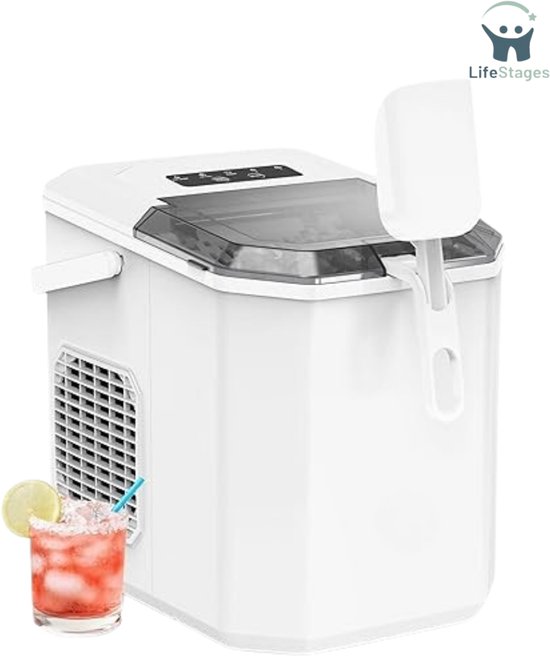 LifeStages - Ijsblokjesmachine - 9 Ijsblokjes Klaar In 6 Minuten - Kleine Ijsblokjesmachine Met Draagbaar Handvat - Zelfreinigend van LifeStages