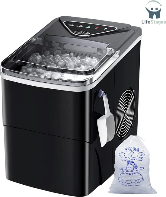LifeStages - Ijsblokjesmachine - Zelfreinigende Ijsmachine - 9 Ijsblokjes Klaar In 6 Minuten - 15KG In 24 Uur - Draagbare Ijsblokjesmaker Voor Thuis-Keuken-Kantoor-Bar van LifeStages