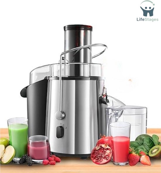 LifeStages - Sapcentrifuges Groenten En Fruit - Krachtig - 850 W - met 2 snelheden - Centrifugaal Sapmachine Voor Sinaasappels En Citrusvruchten Brede Opening - 75 MM - Antislipbodem van LifeStages