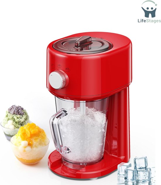 LifeStages - Slush Puppy Maker - Slushy Maker Ijsschepapparaat - Slush Ice Maker - 3 Bedieningsstanden Voor Grof En Fijn Ijs - Roestvrijstalen Bladen - Veiligheidssluiting - Rood van LifeStages