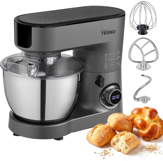 Linea Tegno Steel Mixer PRO-M7500 - Professionele Keukenmixer voor deeg, beslag, slagroom en crèmes - 1500W - Krachtige Antracietgrijze keukenmachine - Stand Mixer met 6.5L edelstalen mengkom. Krachtig, stil en eenvoudig reinigen. van Merkloos