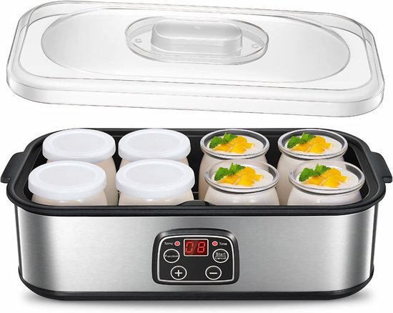 Lìon® Yoghurtmaker - 8 glazen/deksels - Suikervrije opties voor baby's, kinderen en parfait - Griekse yoghurtmachine - Grijs - 37cm x 18cm x 14cm