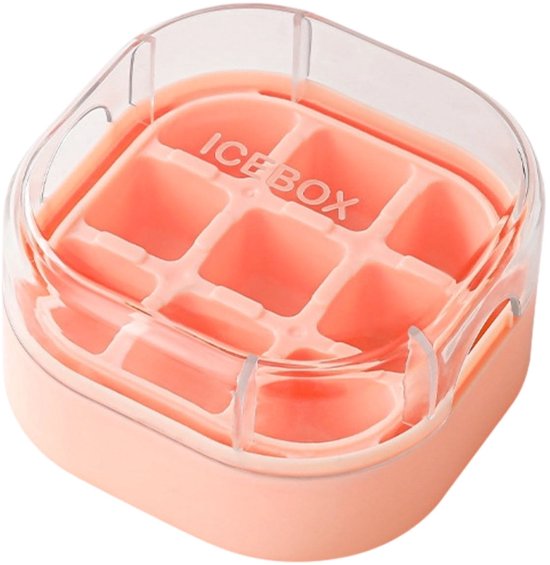 LISM-Deze mini-ijsmaker met 9 vakjes en snelle opening is draagbaar en compact, perfect voor feestjes, reizen en thuisgebruik. Gemaakt van voedselveilige materialen, is hij veilig en geurloos. - Roze