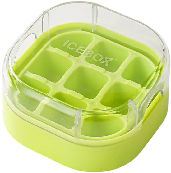 LISM-Deze mini-ijsmaker met 9 vakjes en snelsluiting is draagbaar, compact en perfect voor feestjes, reizen en thuisgebruik. Gemaakt van materialen van voedselkwaliteit, is hij veilig, geurloos en milieuvriendelijk.