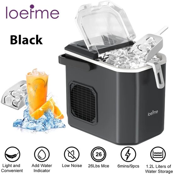 LiveTastic - Ijsblokjesmachine - IJsblokjes - Zelfmaken - Voor thuis en onderweg - Zelfreinigend - IJscapaciteit: 12 kg - 1,2 liter reservoir - Met IJsschep - Twee formaten blokjes - Laag water signalering - Kijkvenster van Merkloos
