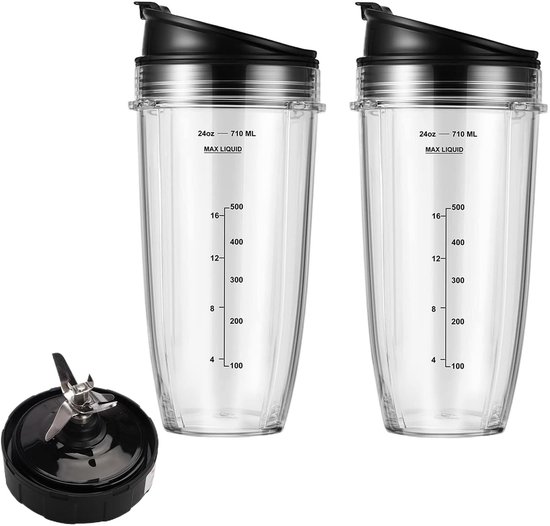 LIVIA HOME- Blenderbekers Set van 2 - 24oz Beker - Deksel - Vervangmes - Geschikt voor Ninja - 7-vlaks Meshouder - Smoothiebeker