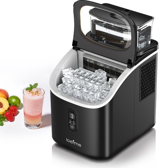 LOEFME 1,5L - Ijsblokjesmachine - 15kg/24u - 13 Diktestanden - IJsschep - Ijsblokjesmaker - Zelfreinigingsfunctie - Zwart van Merkloos