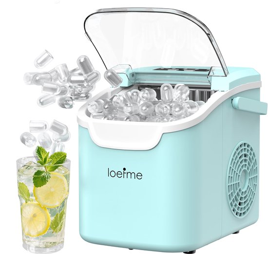 LOEFME IJsblokjesmachine 0,8L - 12kg/24 uur - Draagbaar & 45dB - Met Zelfreiniging & Twee Ijsformaten - Inclusief IJsschep van Merkloos