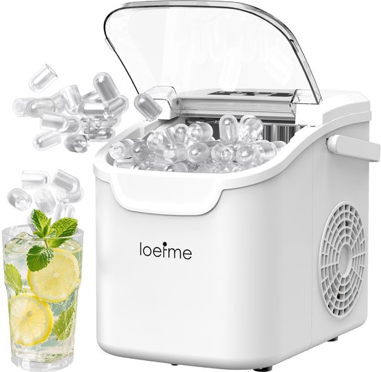 LOEFME Ijsblokjesmachine - 0,8L - Ijsblokjesmaker - 12kg/24 uur - Ijsmand & IJsschep - Zelfreinigingsfunctie - Wit van Merkloos