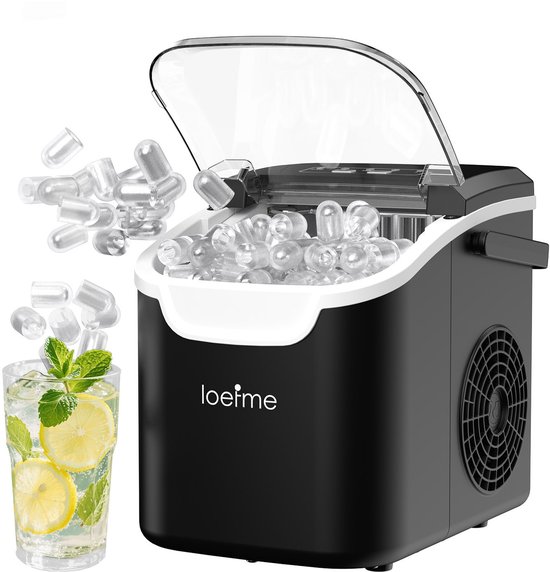 LOEFME Ijsblokjesmachine - 0,8L - Ijsblokjesmaker - 12kg/24 uur - Ijsmand & IJsschep - Zelfreinigingsfunctie - Zwart van Merkloos