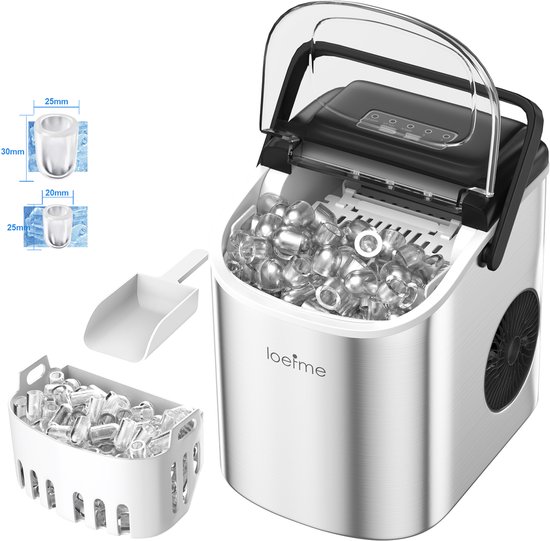 Loefme IJsblokjesmachine - 1.2 Liter - 12KG IJsblokjes in 24 uur - met IJsschep - Zelfreinigingsfunctie -Draagbaar - 9 Blokjes in 8 Minuten – RVS van Merkloos