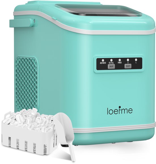 LOEFME IJsblokjesmachine - 1,4L - 12kg/24 uur - Bulletijs - IJsblokjesmaker - IJsschep, Ijsmand - Draagbaar - Zelfreinigingsfunctie -Groente