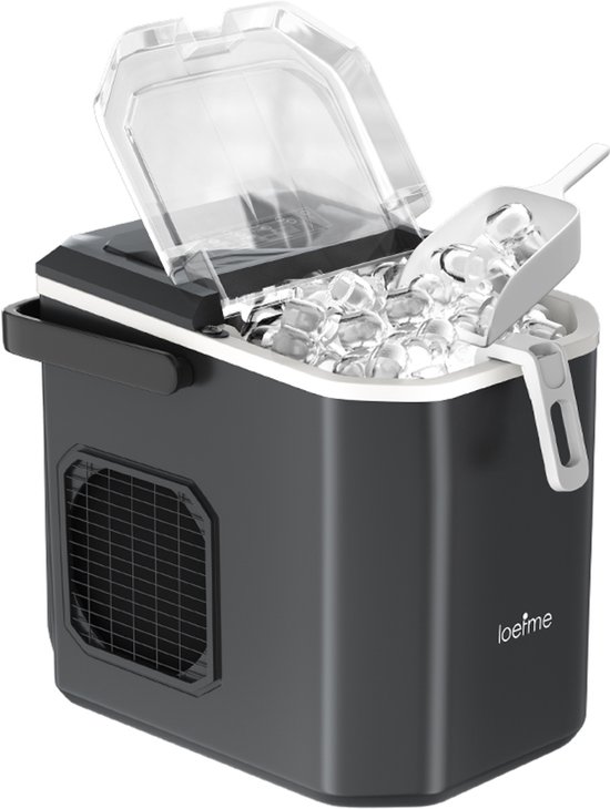 LOEFME Ijsblokjesmachine - Ijsblokjesmaker met IJsschep & IJsmand - 1,2L - 12kg/24u - 6 min - Zelfreinigingsfunctie - Zwart
