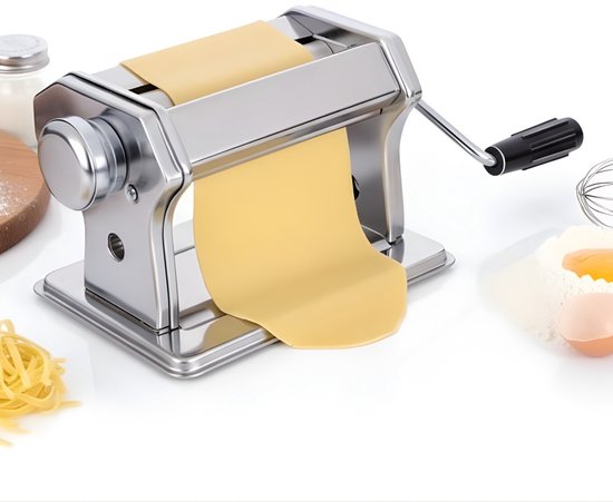 Lomera Pasta Machine - Roestvrij Staal - Verse Pasta Maken - Handmatige Pastamachine - Tafelklem - Pasta Roller - Spaghetti Maken - Lasagne Maken - Fettuccine Maken - Pasta Dikte Instellen - Duurzaam Materiaal - Keukenaccessoire - Pasta Tools van Lomera