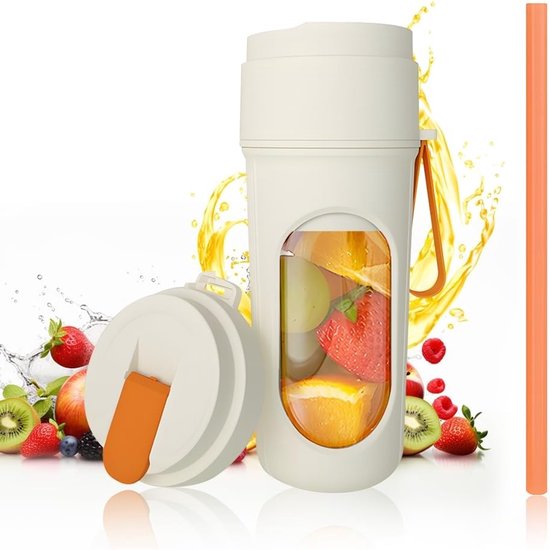 longziming - Draagbare Blender Voor Smoothies - 450ml Mini Mixer To Go - USB Oplaadbaar - Mini Stand Mixer Met Dubbele Cup Deksel - 12 Mesjes - BPA-vrij - Persoonlijke Blender Voor Reizen Kantoor Sport