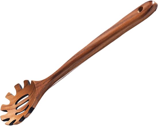 longziming -Houten Spaghettilepel 30 cm – Duurzame Pasta Tang met Tanden en Ophanggat – Ideaal voor Pasta, Noedels en Spaghetti – Keukengerei van Hoogwaardig Hout – Vaatwasserbestendig van longziming