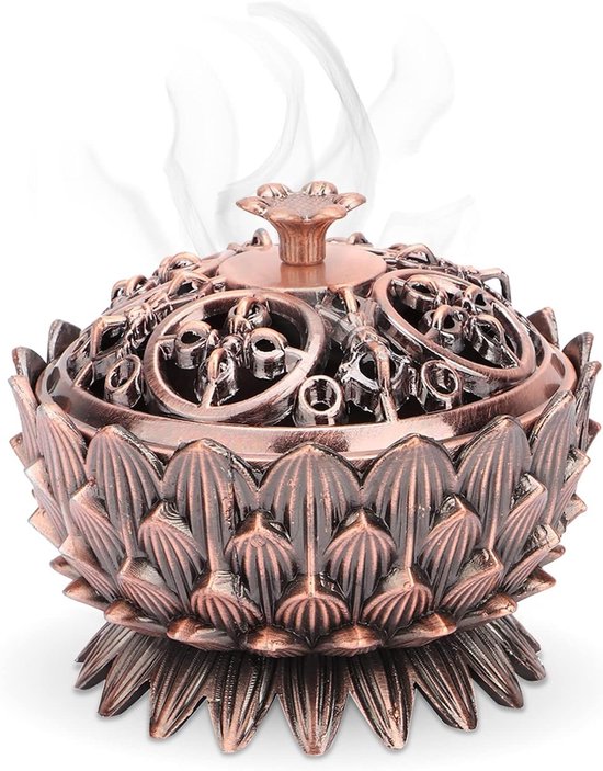 Lotus wierookhouder van antiek zink met holle patronen, geschikt voor wierookstokjes, kegels en spiralen, decoratieve accessoires voor ontspanning van Merkloos