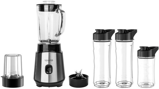 LOVIO LVJBL001 staafmixer, vermogen 500 W, glazen beker van 600 ml, 3 flessen van LOVIO
