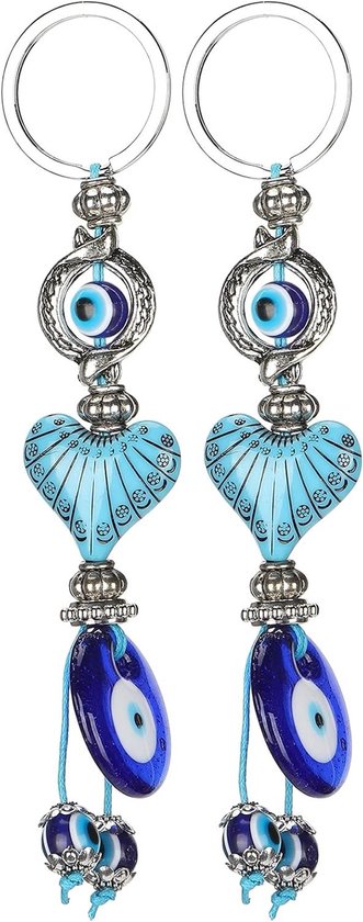Lucky Eye Sleutelhanger Set, Turkse Blauwe Oog Sieraden, Hartvormige Parelsleutelhanger, Sleutelhanger Decoratie voor Handtas en Portemonnee, Uniek Cadeau voor Vrouwen van Merkloos