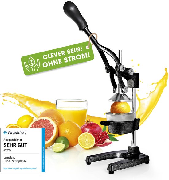 Lumaland handmatige citruspers gietijzer - stille slowjuicer voor citrusvruchten, eenvoudig te reinigen van lumaland