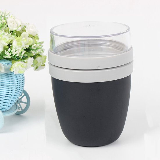 Lunchbeker - Havermoutpot - Reisbeker - Bewaarbeker - Yoghurt- en granolascheider - 500 + 200 ml - Lunchportie - Individuele compartimenten - Vriezer- en vaatwasserbestendig - Zwart van Mepal