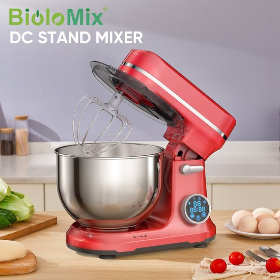 Lunekiss Keukenmachine Standmixer met OLED-Display - 11 Standen - 1200W - Deeghaak en Garde - Kantelbare Kop - Rood
