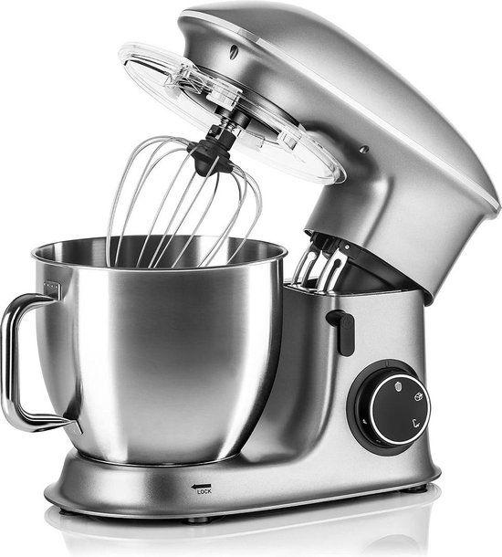 Luxe Deegmachine met Spatbescherming - Deegmachine voor Zwaar Deeg - Met Deeghaak en Garde - Kneedmachine - Keukenmachine - Deegmixer met 7 Standen - Zilver van LUX