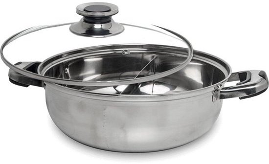 Luxe Fonduepan - Hotpot pan - Gezellig Tafelen - Twee Vakken - Ø32cm - Zilver