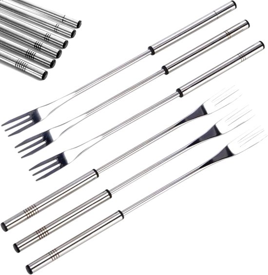 Luxe Fonduevorken RVS - Set van 6 stuks - 26,5 cm - Met Markeringen op Handvat - Fondue Vorken voor Kaasfondue, Chocoladefondue & Vleesfondue van CW