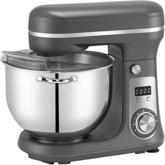 Luxe Keukenmixer – Met Mengkom – Keukenmachine – Deegmachine – Klopmachine – Kneedmachine – Incl. 3 Opzetstukken – 1200W – Grijs van Merkloos