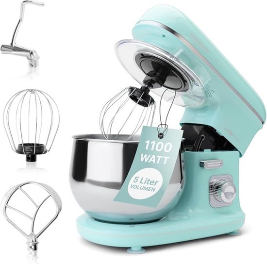 Luxe Roterende Deegmachine – Multifunctionele Deegmixer – Kneedmachine – Inclusief Spatdeksel & Navulopening – 1100W – RVS – Mint van Luxe