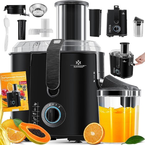 Luxe Slowjuicer – Sapcentrifuge Groenten en Fruit – Blender – Roestvrij Staal – Automatisch Schoonmaken – Instelbare Snelheid – 1100W – Zwart van Monzana