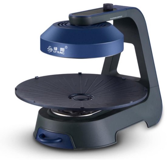 Lvyang LY-009A Infrarood Elektrische Grill – Rookvrij -3D BBQ| 2 Warmtestanden (695W / 1390W) | 36 cm Ø | Mechanische bediening |360° graden draaibare bakplaat -Blauw