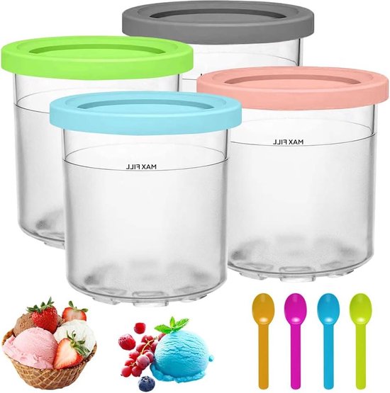 LYPPUL IJshouder voor Ninja Creami - 4 stuks zelfgemaakte ijsbekers met deksel - reservebekers voor ijs - compatibel met NC301 NC299AMZ NC300 Series Ice Cream Maker van Merkloos