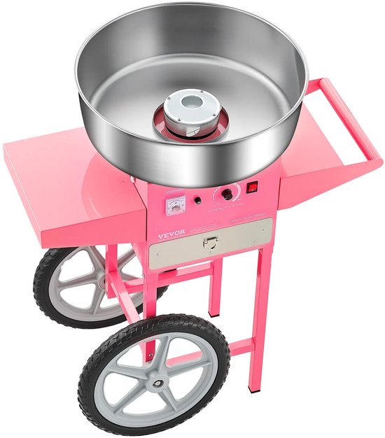M-Goods - Suikerspinmachine met Kar - Professionele Suikerspin Maker - 1000W - 52 CM RVS Kom - Roze
