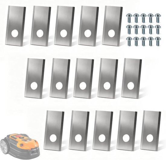 Maaimessen voor robotmaaier, 15 stuks messen compatibel met VBRM16 VBRM16 Plus VBRM18AMID4R VBRM18AMID4R Plus, roestvrij staal, tuinrobot service accessoires, 5 complete snijvervangingen
