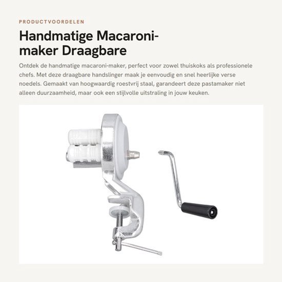 Macaroni-maker Handmatig - Roestvrij Staal - Draagbaar - Keuken - Handslinger - Pastamaker