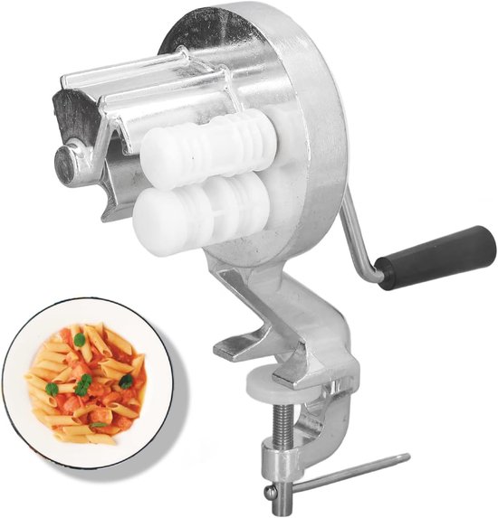 Macaroni Maker - Pastamaker - Zelf Pasta Maken - Handmatig Bedienbaar - 25 cm Hoog - Zilverkleurig