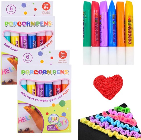 Magic Popcorn Pens - 12 Stiften - 3D Bubble Popcorn Pens - DIY Magic Puffy Pens voor Kids - Toverstiften