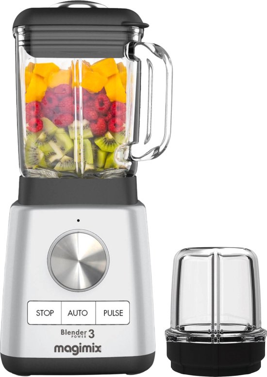 Magimix Blender Power 3 - Smoothie Maker - 1,2 Liter - + mini kom - Ice Crusher - Mat Chroom van Magimix