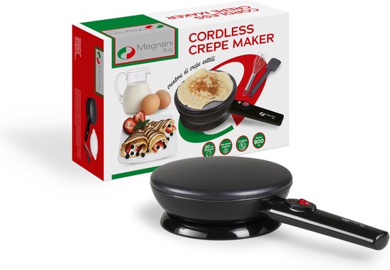 Magnani - Crêpesmaker - Pannenkoekenmaker - Anti-aanbaklaag - Inclusief Spatel, Garde en Bord - Pannenkoekenpan - Elektrisch - 800 W