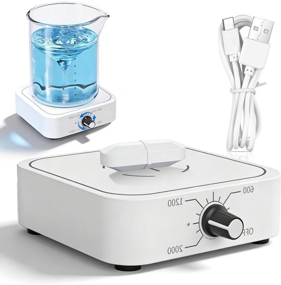 Magneetroerder - Magnetische mixer - Vloeistoffen mengen - USB-aangedreven - 1 Liter - Wit van Merkloos