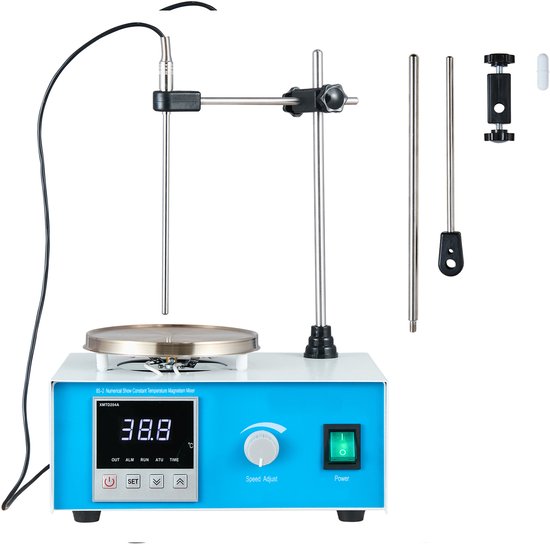 Magnetische Roerder Kookplaat, 1500 Rpm 250W Verwarmingsvermogen Roerplaat, 1000 Ml Set met Instelbare Snelheidsregeling, Steunstandaard, Roerstaven, Max. 211,8 ℉/99,9 ° C, Led-Display, Wit van Merkloos