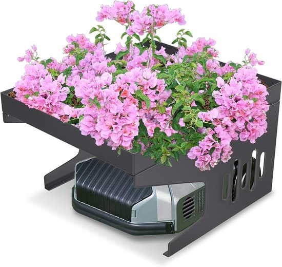 Mähroboter-Garage met plantenbak, weerbestendig dak, overkapping, 43x60x70cm, onderstand voor grasmaaiers, metaal, antraciet
