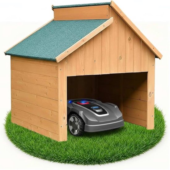 Mährobotergarage Carport Overkapping van hout voor robotmaaiers 85 x 85 x 82,5 cm - biedt bescherming tegen hitte, UV-stralen en regen - Groen