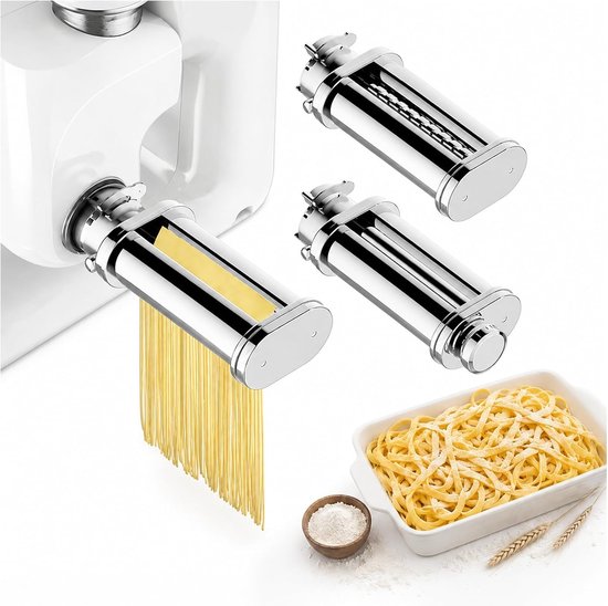 Maker Attachment voor Bosch MUM4 & MUM5 Staande Mixer 3-delig – Pasta Roller, Spaghetti Cutter & Fettuccine Cutter – 8 Verstelbare Dikte-instellingen – Mixer Accessoires voor Bosch van MMOBIEL