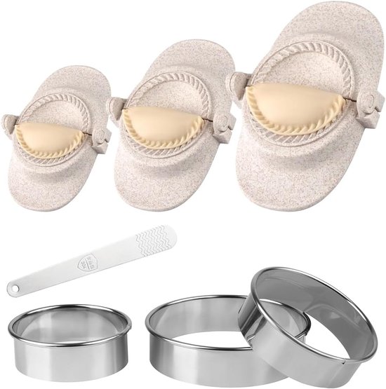 Maker & Dumpling Maker Set met Deesnijder [3 maten], Empanadas, Gyoza, Maultaschen, deegvormer, Ravioli Vorm, Weizenstroh Materiaal Vorm - Klein 7cm, Middel 8cm, Groot 11cm