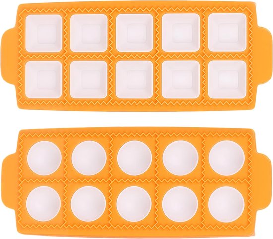Maker & Former Edelstahl, 2 Stuks Ravioli Form met 10 Gitter, Ronde en Hoekige Ravioli Aussteker Set, Herbruikbaar, Makkelijk te Reinigen, voor Keuken (Palegeel)